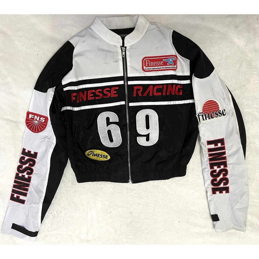 Finesse Racing Bomber Jacket Women's Windbreaker Size Small Crop Patch